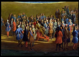 منظر لباسين دابولون في حدائق فرساي ، تفاصيل لويس الرابع عشر (1638-1715) وفناءه ، 1713